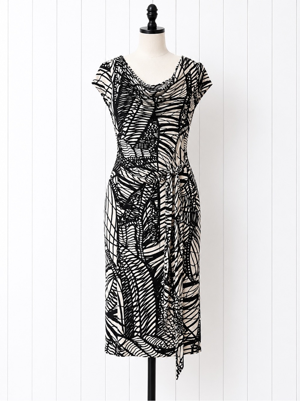 PLANET Abstract Print Dress Black and White Cowl Neck